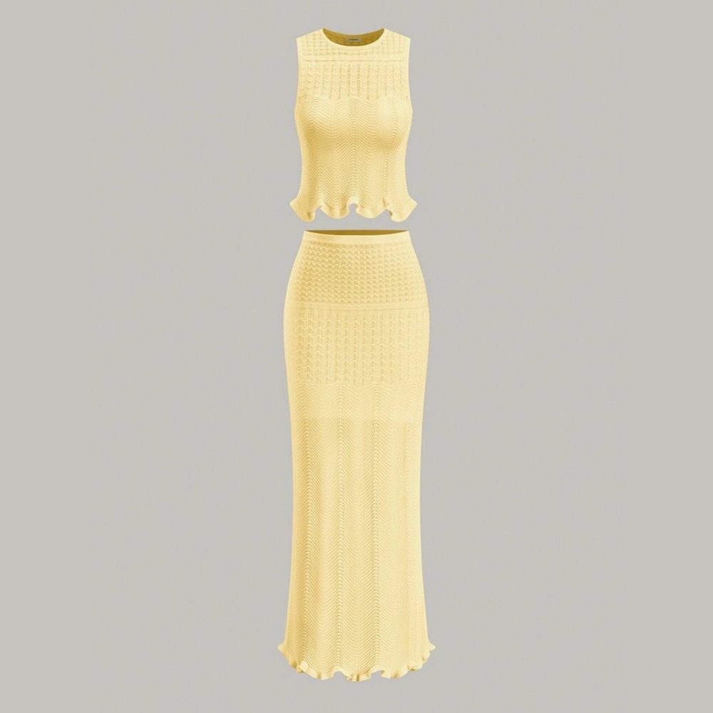 Commense Yellow Sleeveless Knit Maxi Skirt Set - Large